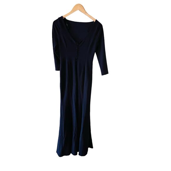 Lulus Glamour Galore Navy Plunge Button Back A Line Maxi Dress Size Small - Picture 3 of 10